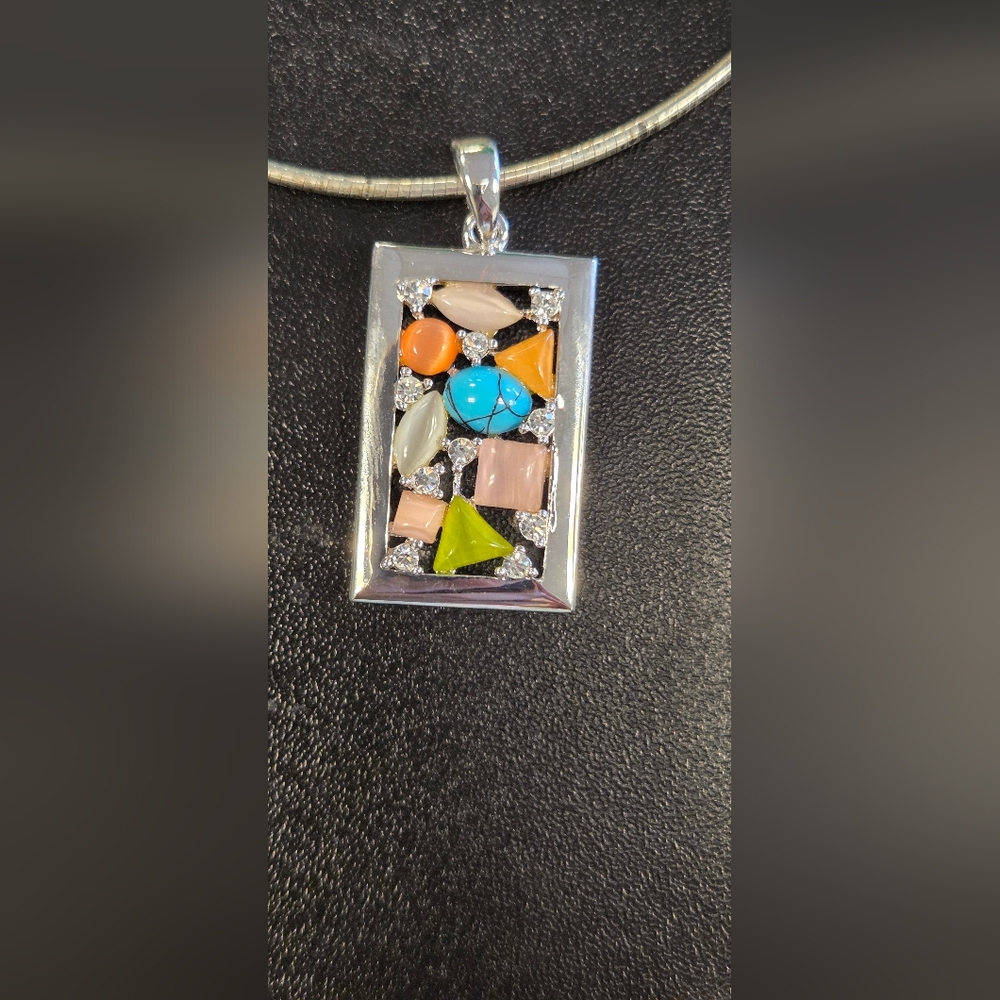 Multicolor Geometric Silver Pendant